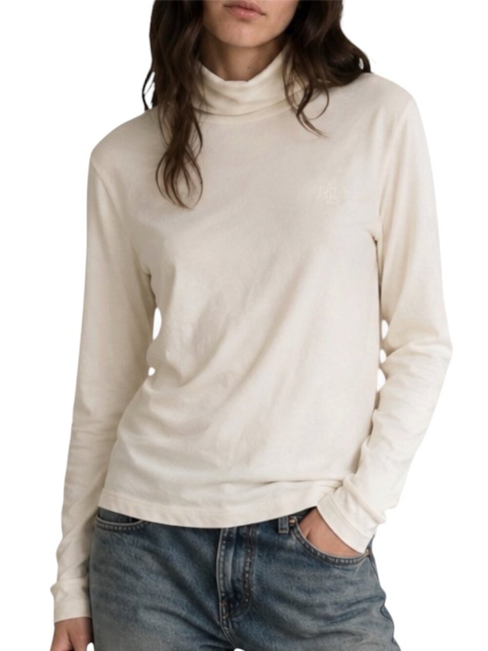 M Lauren Ralph Lauren Cream Turtleneck Long Sleeve Soft Knit Top